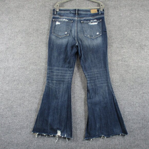BKE Buckle Super Flare PARKER Jeans Womens 32 Blue Stretch Fit 36x30 Denim Fray - Picture 2 of 16